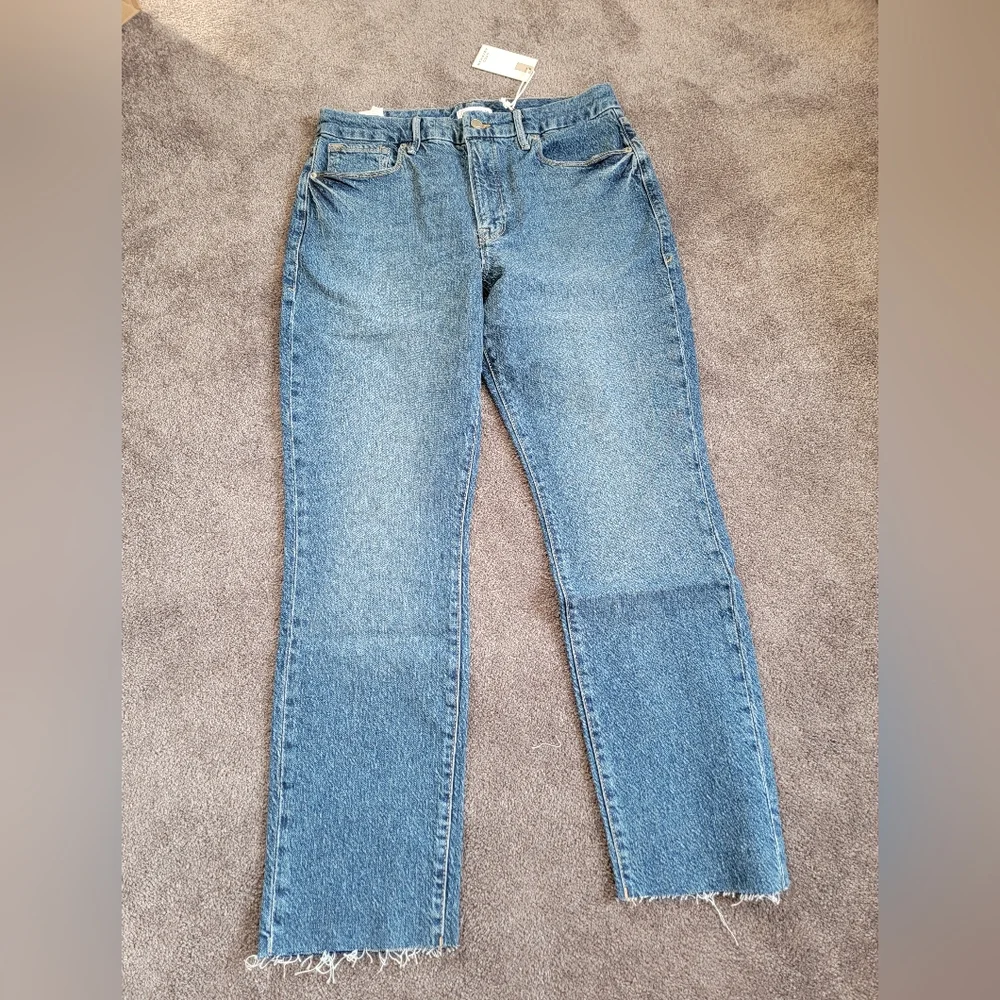 NWT good american good classic blue 940 hi rise raw hem denim